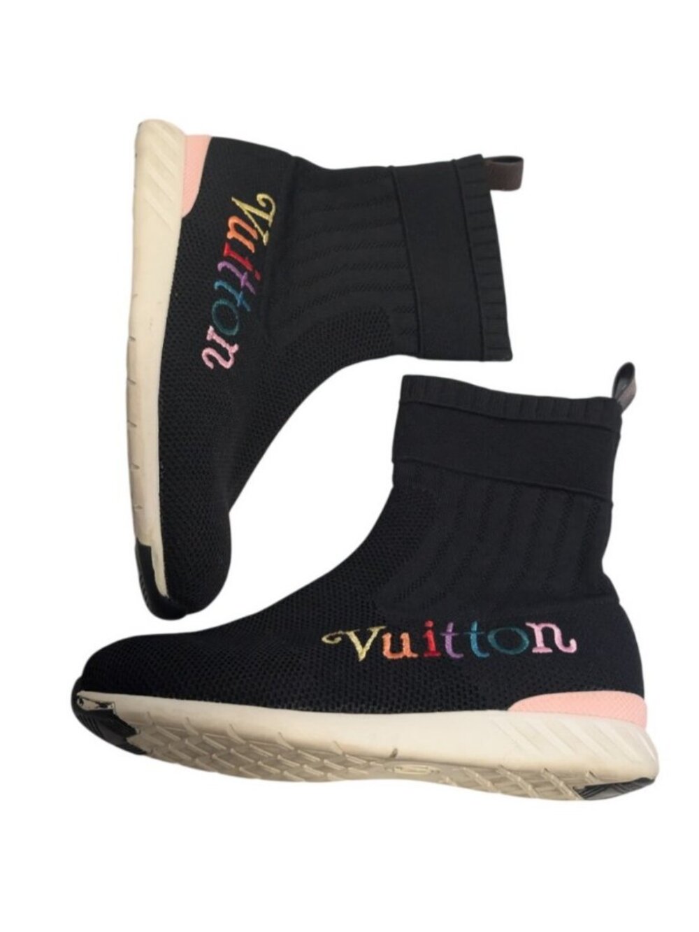 Louis Vuitton Aftergame Black Knit Sneaker Boot Rainbow Logo Y2K Size 7 - Picture 3 of 6